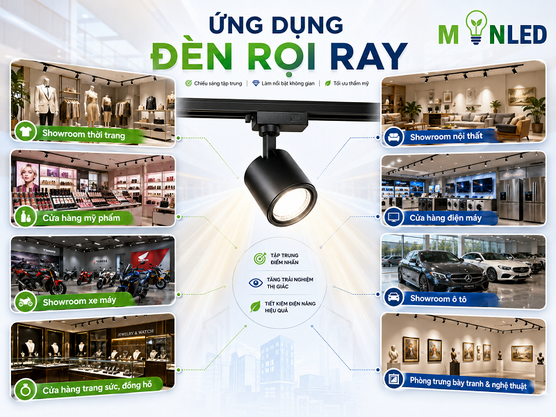 Đèn rọi ray được ứng dụng đa dạng trong các không gian showroom Đèn rọi ray được ứng dụng đa dạng trong các không gian showroom
