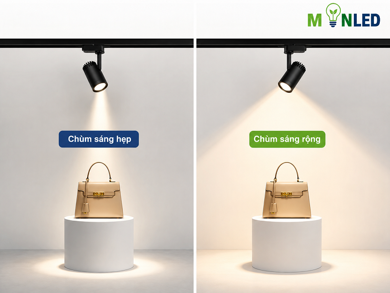 Sự khác biệt về góc chiếu của đèn rọi ray sẽ tạo ra hiệu ứng ánh sáng khác nhau dù cùng chiếu vào một vật thể Sự khác biệt về góc chiếu của đèn rọi ray sẽ tạo ra hiệu ứng ánh sáng khác nhau dù cùng chiếu vào một vật thể