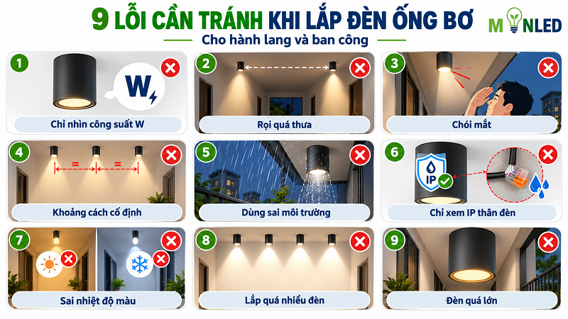Những sai lầm cần tránh khi chọn đèn ống bơ cho hành lang và ban công