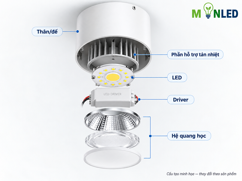 Mô phỏng các bộ phận cấu thành của đèn LED ống bơ