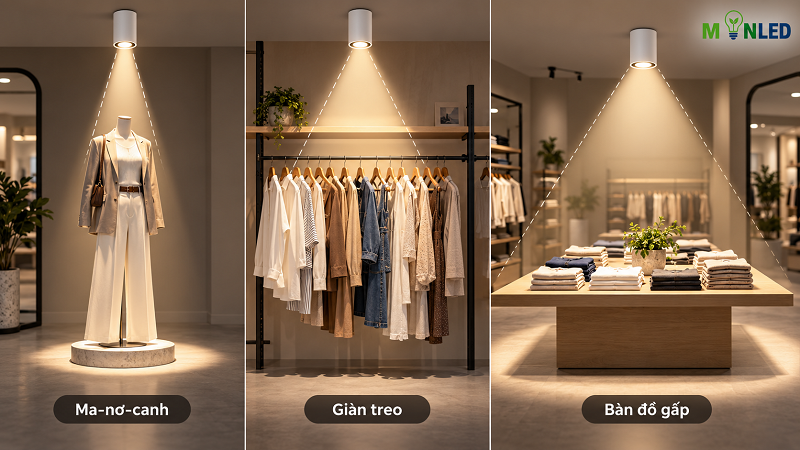 Lựa chọn đèn ống bơ có góc chiếu phù hợp với vị trí bố trí sản phẩm trong showroom để tôn lên sản phẩm Lựa chọn đèn ống bơ có góc chiếu phù hợp với vị trí bố trí sản phẩm trong showroom để tôn lên sản phẩm