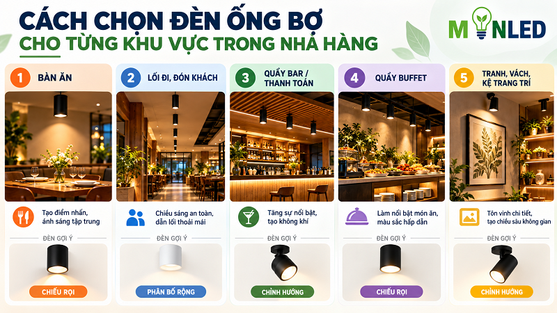Cách chọn đèn ống bơ phù hợp với từng vị trí trong nhà hàng